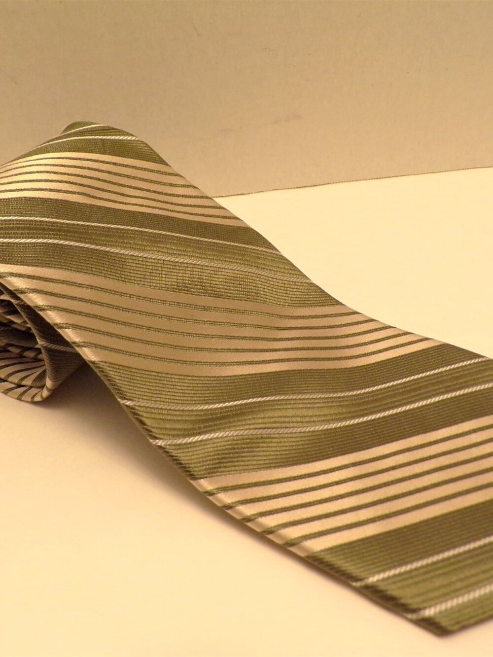 DKNY Olive Green & Silver Striped Men's Silk Tie